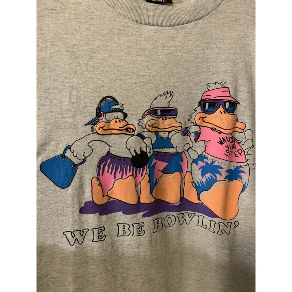 Vintage We Be Bowlin T Shirt‎ Mens Sz XXL Ducks Watch Your Step  Screen S…